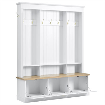 Storage Hall Tree with Roman Column Silhouette, White-Toned Particle Board, 9 Hooks, App-Controlled LED Lighting