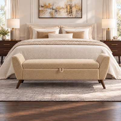 Banc de rangement moderne de 152 cm avec pieds en bois, banc de bout de lit