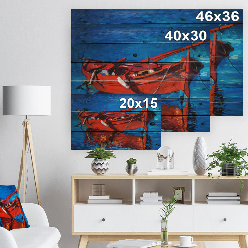 « red bateau over the ocean », peinture, Bois, H 30 po x l 40 po x P 1,5 po