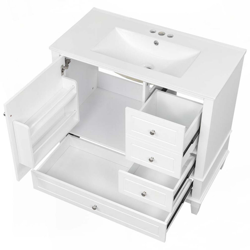 Meuble-lavabo 36 po avec lavabo en céramique, Blanc