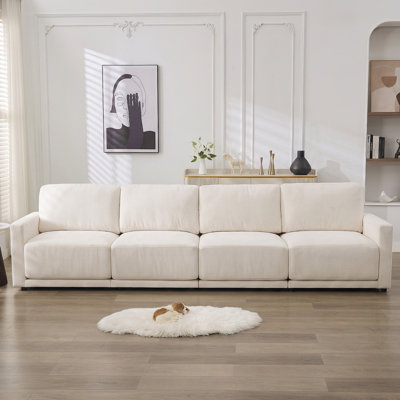 143.8" Wide Oversized Chenille Upholstered 4-Seater Sofa