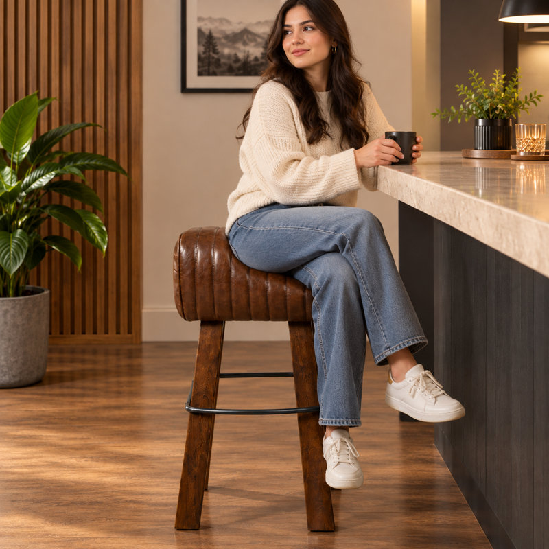 Upholstered Bar Stool with Solid Wood Frame