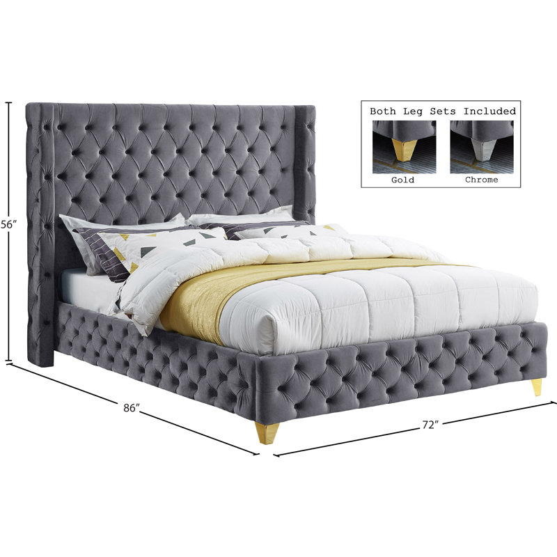 Dymonique Velvet Bed, Queen, Grey Velvet