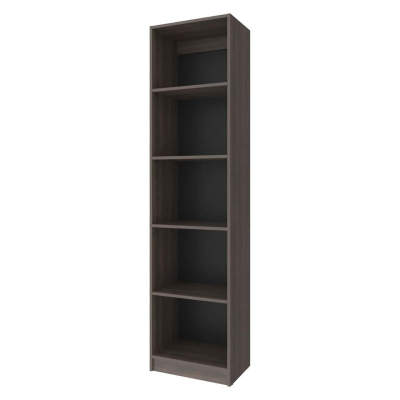 Stained Walnut Bookcase With Open Storage And 5 Shelves, Black, 71.77" H x 17.87" W x 11.87" D