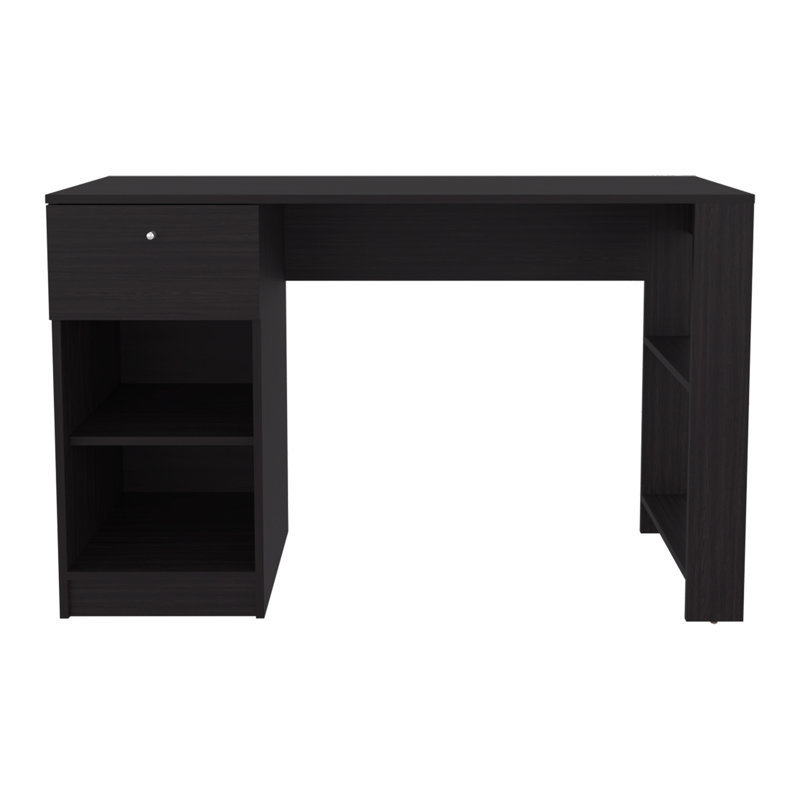 Bureau rectangulaire de 47 po de largeur pour bureau à domicile, noir avec un tiroir et quatre tablettes, poste de travail moderne, table d'écriture
