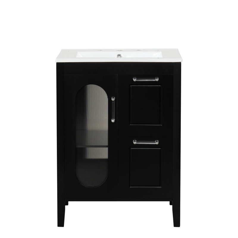 24" Bathroom Vanity With Sink, Noir, noir, noir, noir