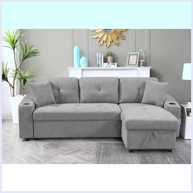 Upholstered 92'' Sofa & Chaise, Light Gray 100% Polyester