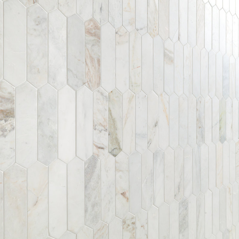 Castella de Blanc Spire 12 in. x 12 in. Honed Marble Mosaic Floor and Wall Tile, Arabescato Venato