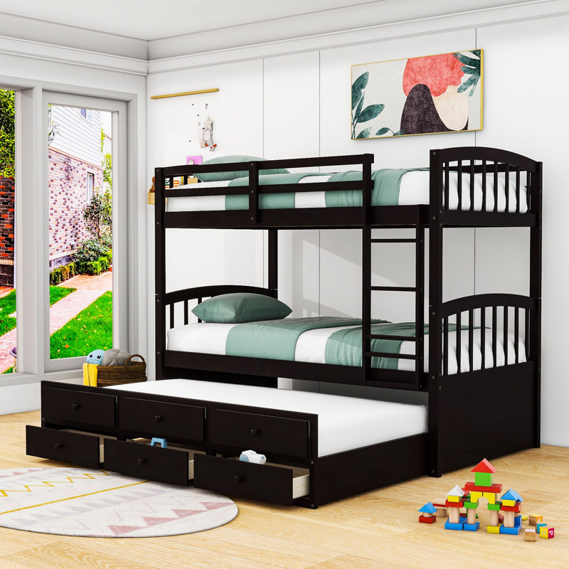 Donnelsville Twin over Twin 3 Drawers Wood  Bunk Bed with Twin Size Trundle by Harriet Bee, Espresso