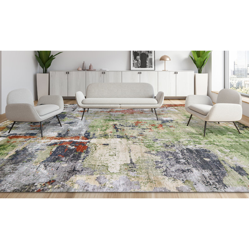 Area Rug in Gray/Green/Rust/Ivory, Abstract, Rectangle 10' x 14'