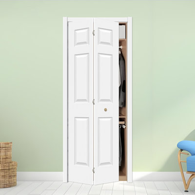 1-3/8" Door Thickness Paneled Hollow Primed Textured 6-panel Bi-fold Door