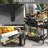 Patio Bar Cart, Stainless Steel Tabletop & 2 Layers, Paper Towel Hook Rack, Black Outdoor Kitchen Island, Tabletop, , Seasoning Shelf, Wheels, Hooks, Trash Holder,