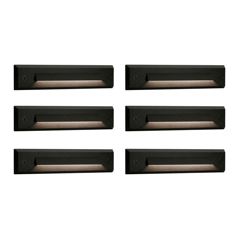 Outdoor LED Low Voltage Linear Step Lights, Landscape Cutoff Stair Riser Light, 3000K, Black, 6 Pack