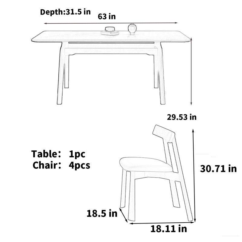 Table de salle à manger style italien, H 29,53 po x L 63 po x l 31,5 po
