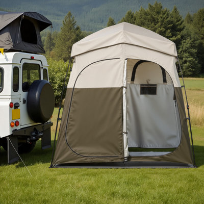 Camping Shower Tent, 2-Room Foldable Portable Privacy Tent Changing Room with Ground Stakes, Ropes, and Carry Bag, 150D Oxford Fabric with Silver Coating, for Camping, Beach, and Fishing