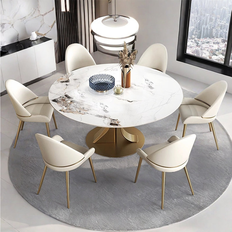 Light luxury modern simple round rock table, 29.53"H x 53.15"L x 53.15"W