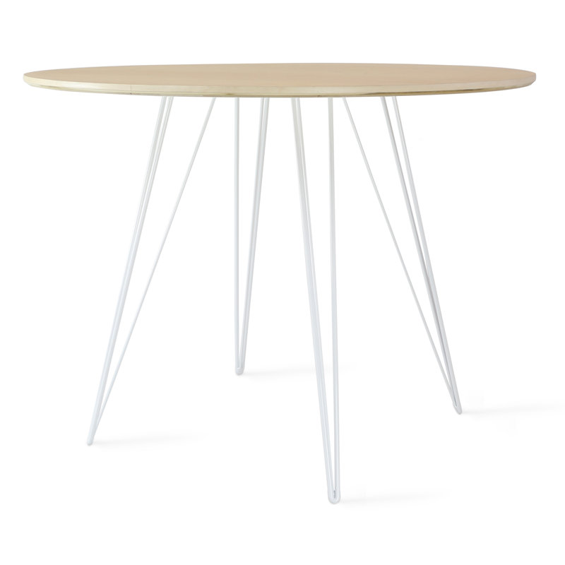 Williams Walnut Round Metal Base Dining Table, White, 30" H x 40" L x 40" W, Natural