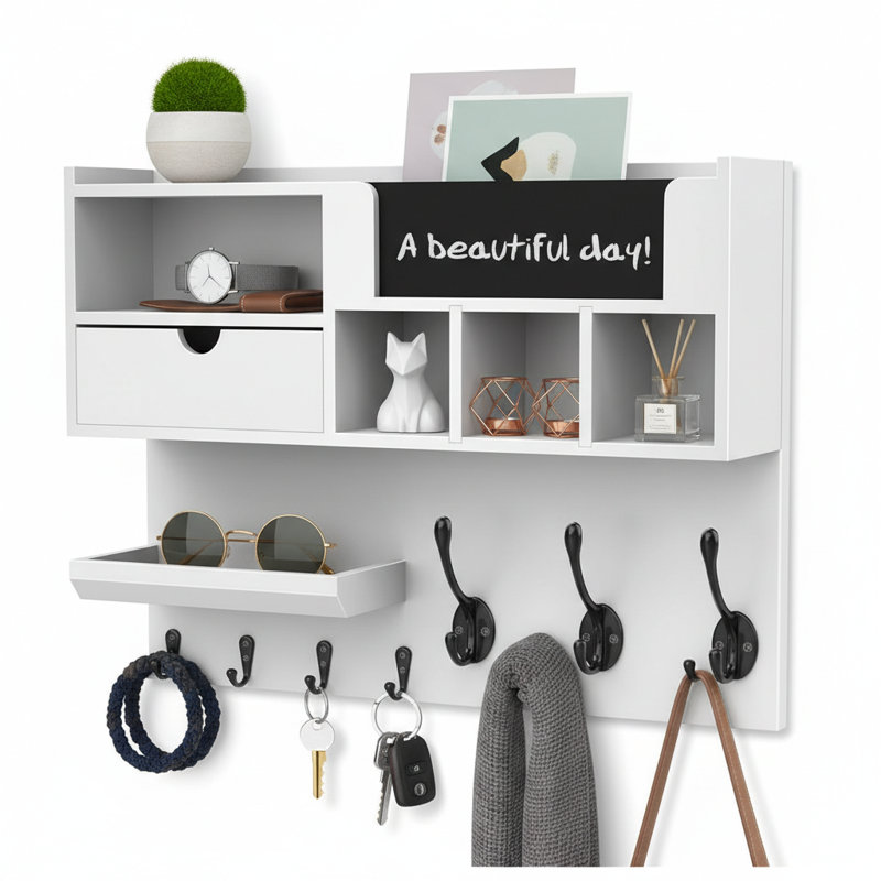 Porte-clés mural Farmhouse avec fente pour courrier, tablette et tableau noir