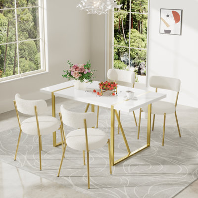 Rectangular Gold Pedestal Dining Table Set by Mercer41