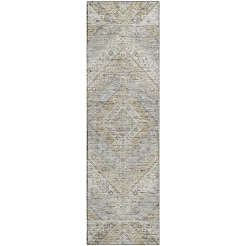 Premium Machine Washable Mayfield AMF2195 geometric Rug, 2'3" x 7'6" Runner, Ivory