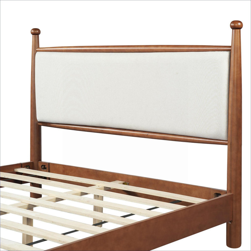 Lit plateforme tapissier Silhouette, bois massif brun riche, aucun sommier requis pour la chambre à coucher