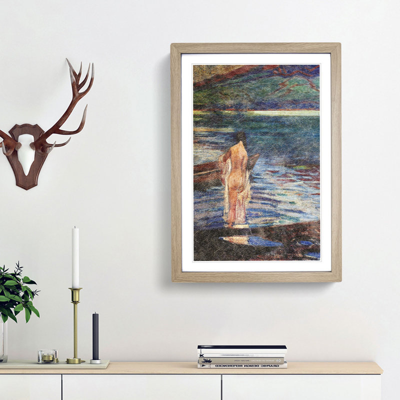 Nude by the Lake by Fujishima Takeji - Picture Frame Painting Print, 48cm H x 36cm W x 2cm D, Oak Framed