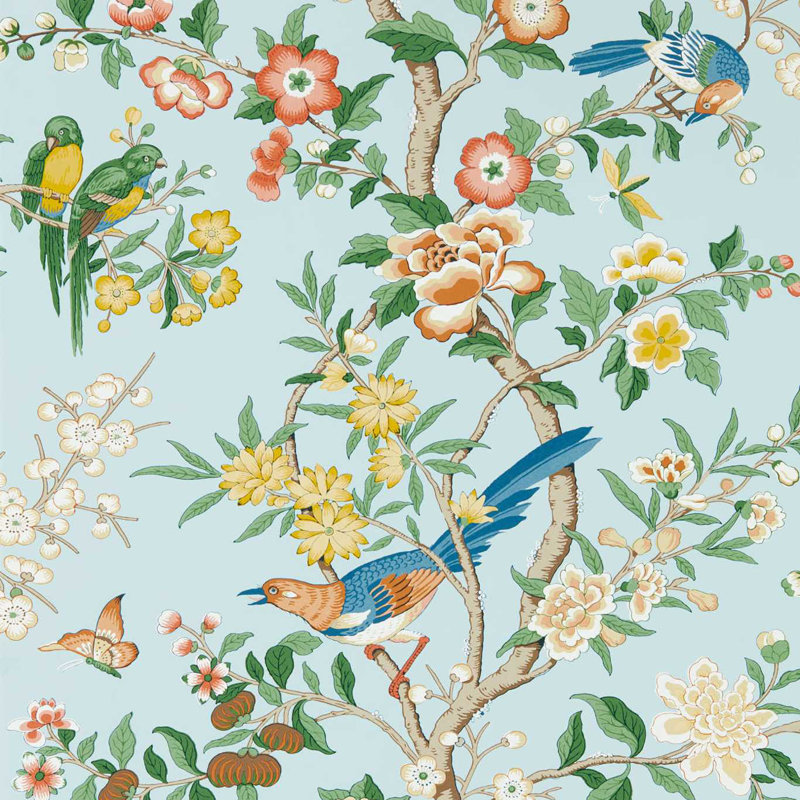 Chinoiserie Hall Wallpaper, Dawn Blue/Persimmon