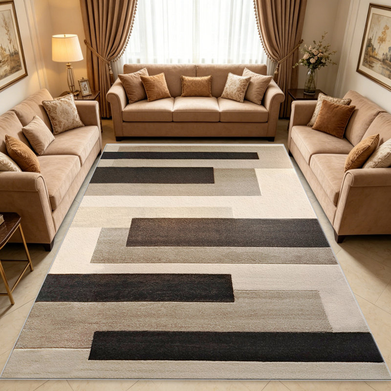 Beige Block area rugs for Living Room, Soft and Comfortable, Suitable for all seasons, easy to maintain, machine washable Indoor floor mat, Under Table Farmhouse suitable for Bedroom, Dining Room, Study, Patio, Balcony, Home Decor
