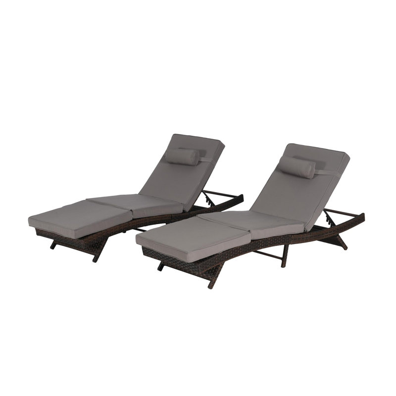 Outdoor Wicker Long Reclining Chair Set of 2, Dark Gray