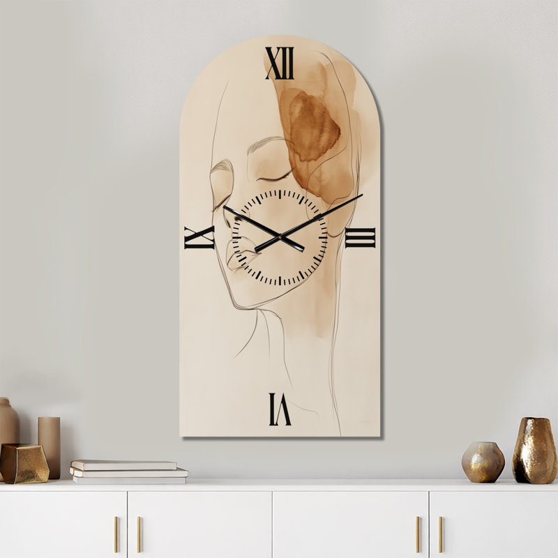 Ligne douce Féminine Form II - Horloge murale décorative minimaliste en forme d'arche, imprimée sur métal