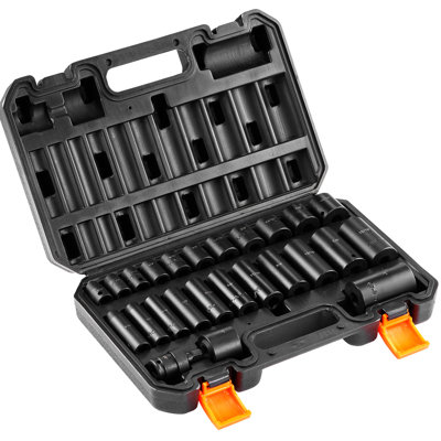 25pcs 6 3/8in Drive Impact Sockets , Crafted From Industrial-grade Alloy Steel, High Torque Socket Minimizes Wear, Size Markings, Portable Toolbox Steel For Enhanced Resistance, Hexagonal Design