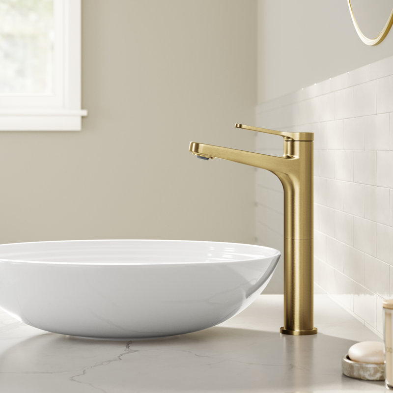 KRAUS Indy Bathroom Faucet For Vessel Sink In Spot-Free With Single Handle, Pop Up Drain And Supply Lines, Brushed Brass