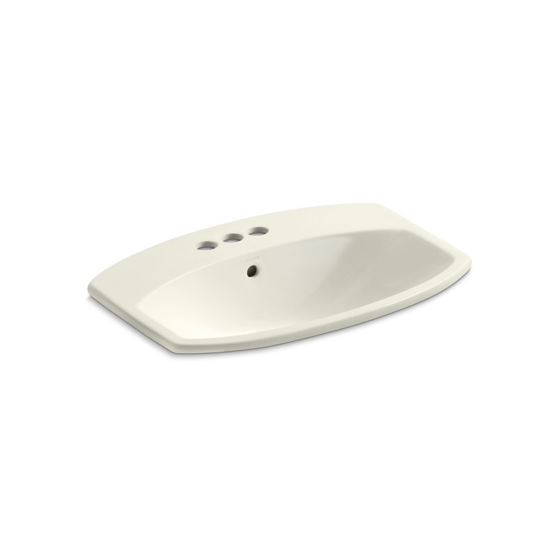Cimarron Vitreous China Rectangular Drop-In Bathroom Sink with Overflow, Innocent Blush, 4" Centers