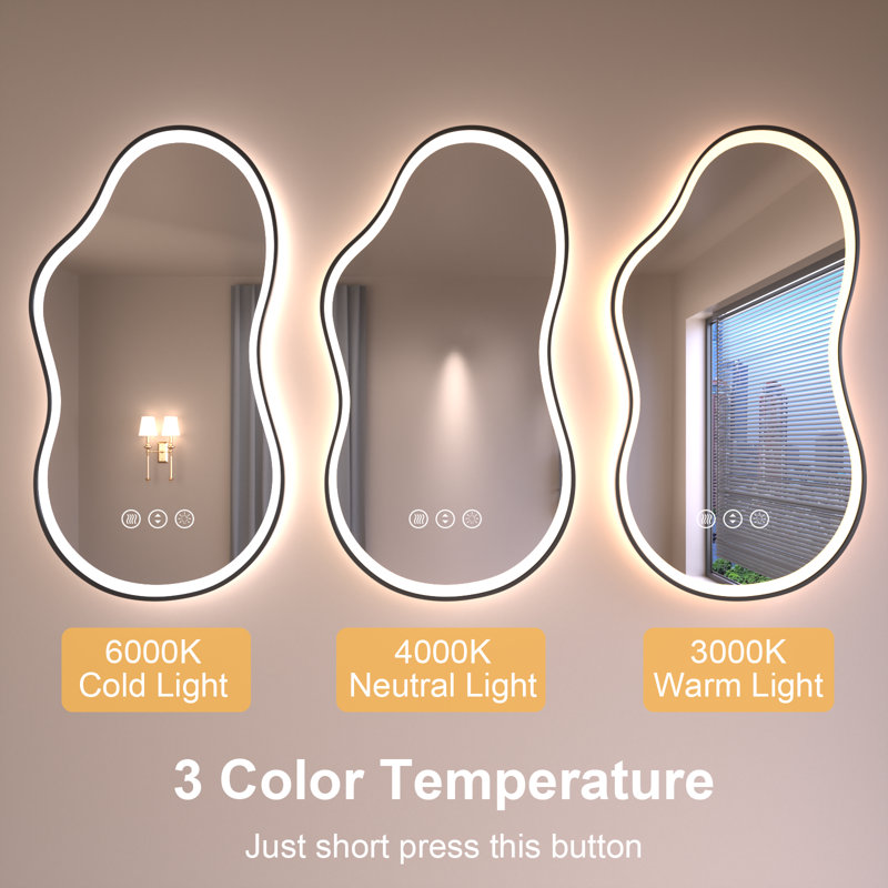 Miroir de salle de bain irrégulier Miroir mural de salle de bain, 20 po x 36 po, Noir