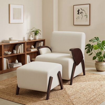 27" Wide Modern Upholstered Accent Chair with Ottoman, Solid Wood Frame Lounge Chair