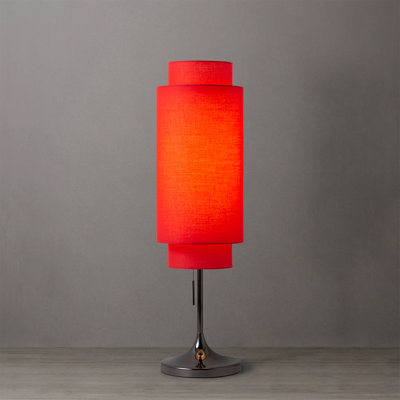 Lampe de table Lollipop - nickel noir, double abat-jour en lin, chaînette marche / arrêt