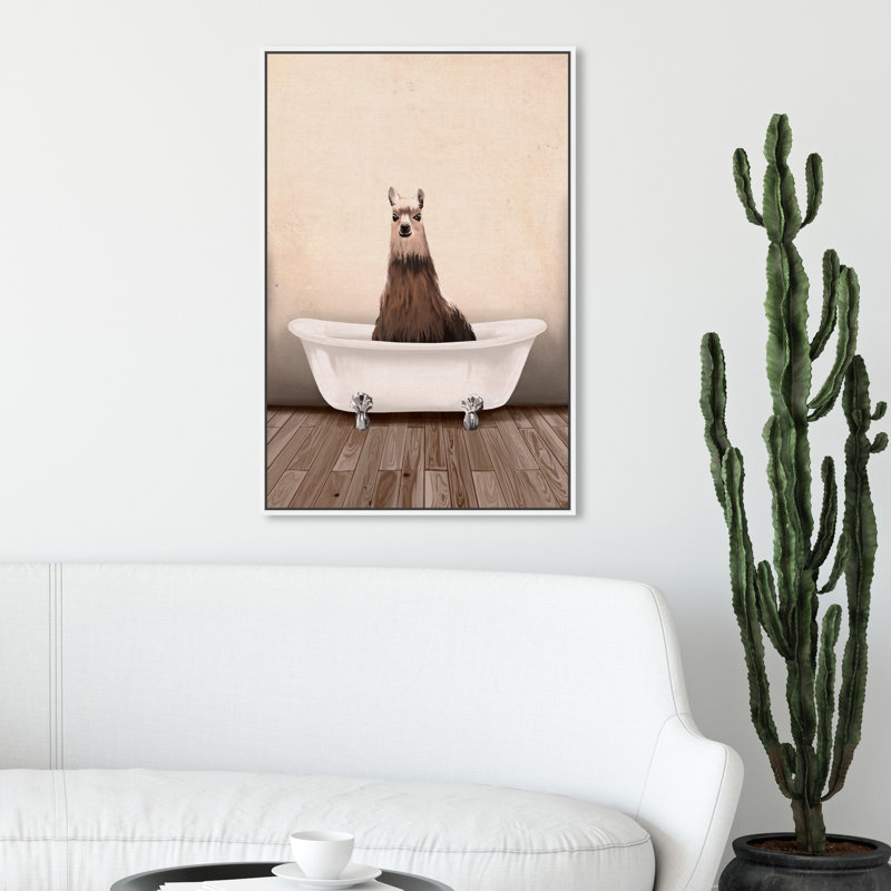 Bain et buanderie-Lama rustique-impression d’art graphique, Cadre blanc, H 54 po x l 36 po x P 1,5 po