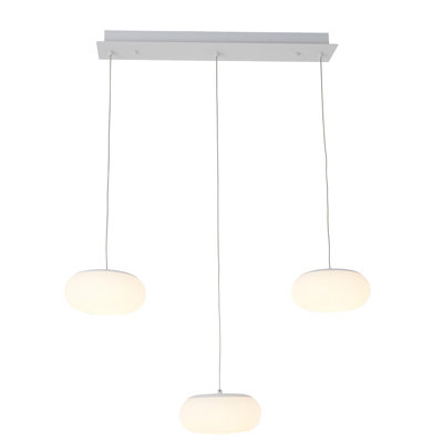 3-Light Chrome Steel LED Chandelier With White Acrylic Shades