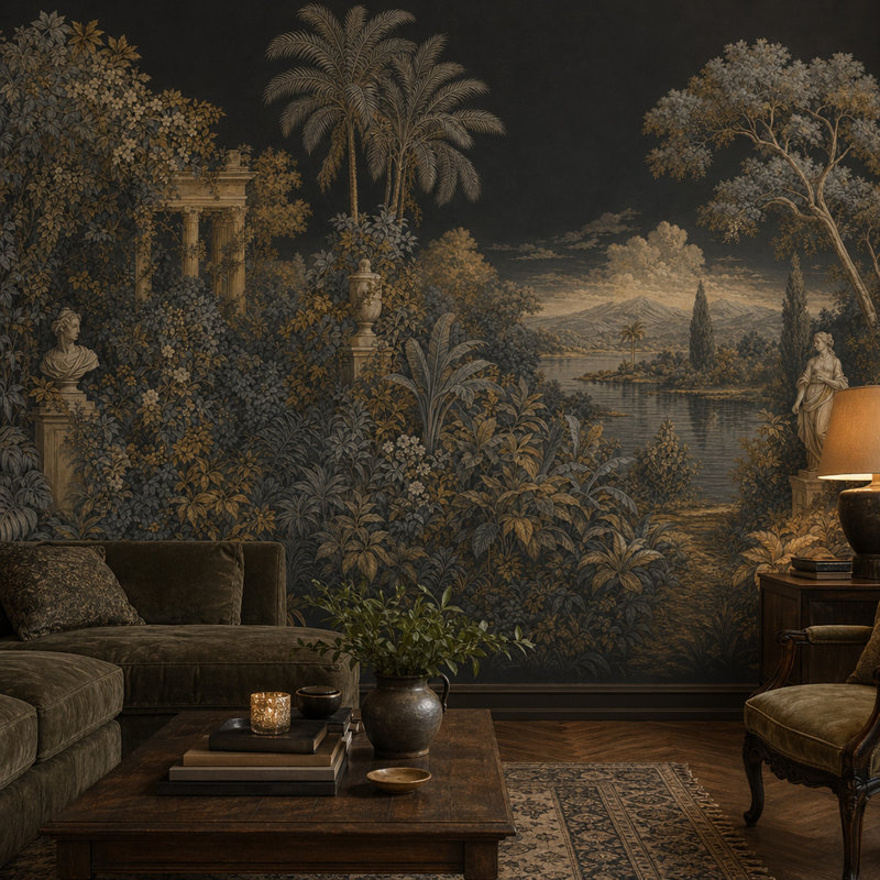 Papier peint classique, paysage, ruines et colonnes tropicales, décoration murale amovible, 120"x96", Textured Non-Pasted