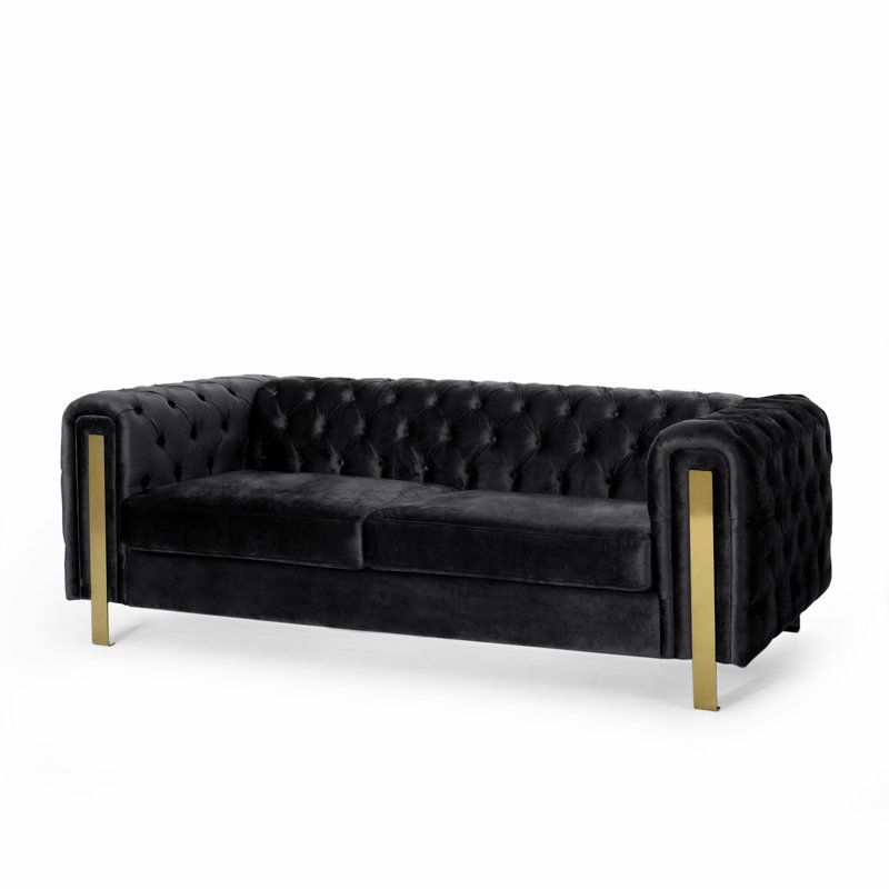 83.75" Velvet Arm Chesterfield Sofa,Modern Sofa,Comfortable Sofa,Accent Sofa, Black