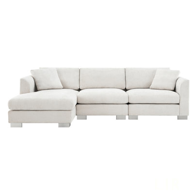 96*56 Modern Cloud Sectional Sofa, L-Shaped Luxury Couch Set With 2 Free Pillows, 4-Seat Chenille Indoor Furniture For Living Room, Apartment, And Office In 3 Colors