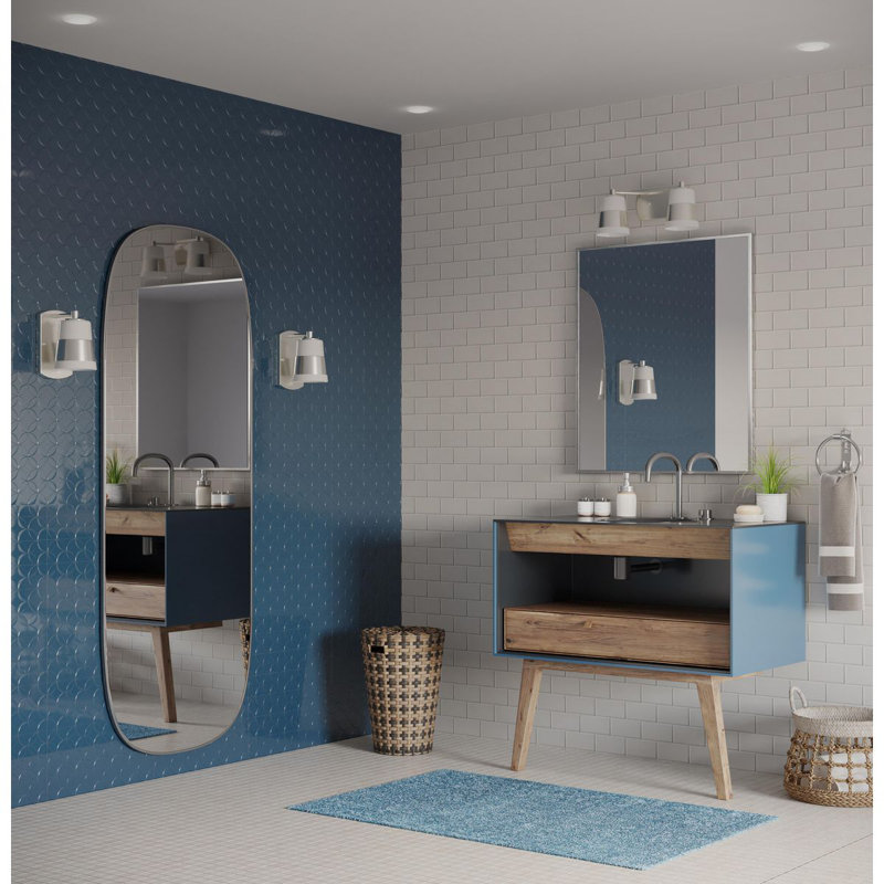 Éclairage pour salle de bain à 2 lumières à intensité variable Haven, Nickel brossé, Nickel brossé / Blanc