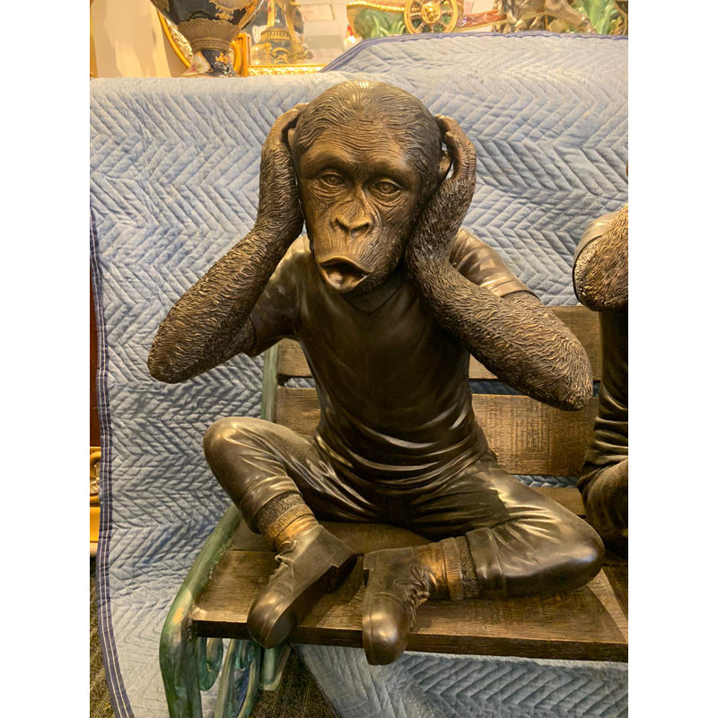 Three Wise Monkeys On Bench Large Bronze Statue Bronze - Size: 52" X 32" X 36"H