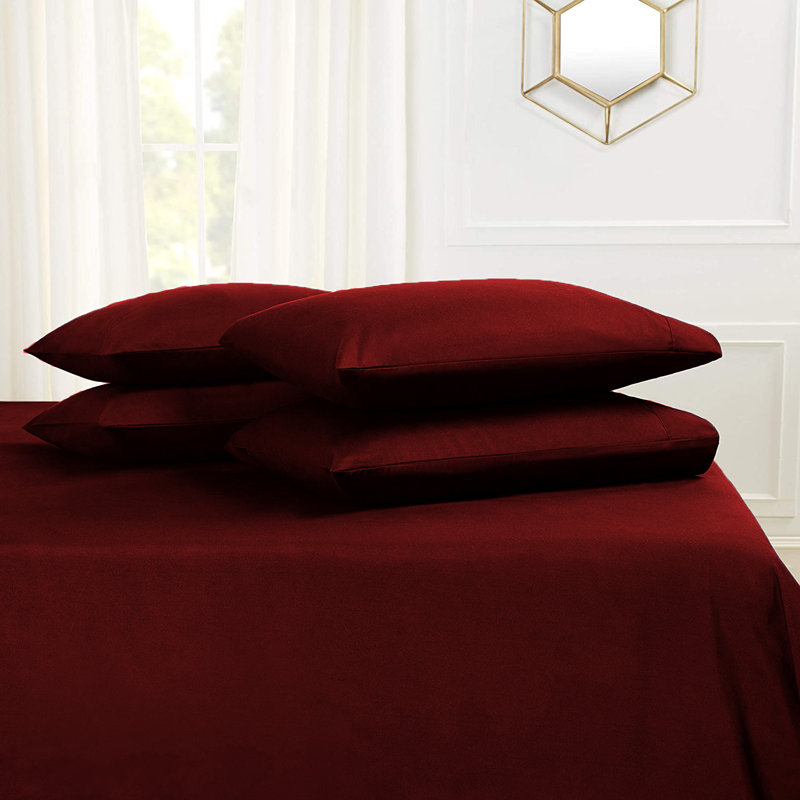 Microfiber Flatweave Sheet Set, Twin Sheet Set + 1 Fitted Sheet + 4 Pillowcases, Burgundy