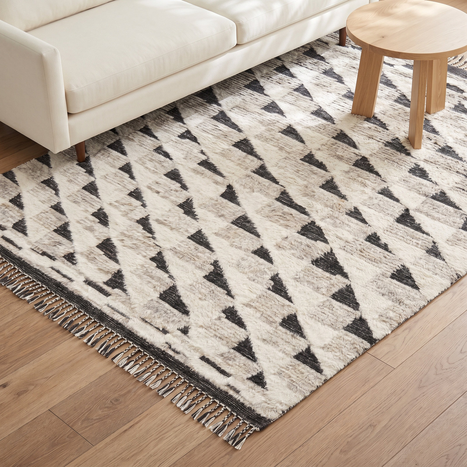 Benjamin Natural Black Hand-Knotted Rug, Rectangle 5'6" x 8'6"