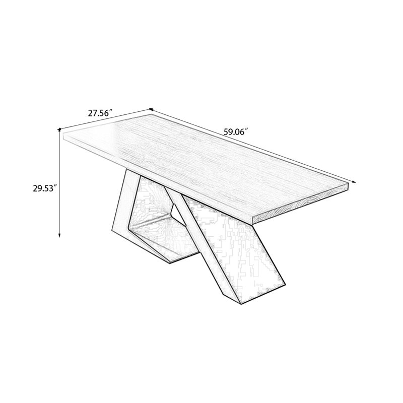 Bureau d'écriture rectangulaire en bois massif noir, Noir, H 29,53 po x l 59,06 po x P 27,56 po