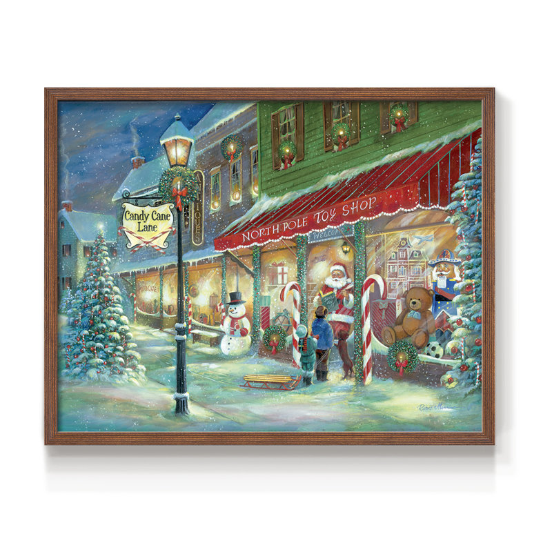 Candy Cane Lane - Reproduction encadrée - Restickable, H 22 po x l 28 po, Noyer