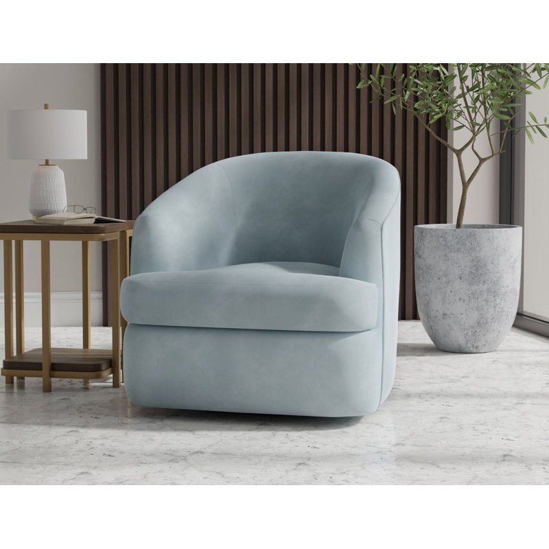 Fauteuil d'appoint pivotant Lessy, mousse moelleuse douce, métal, Similicuir bleu clair