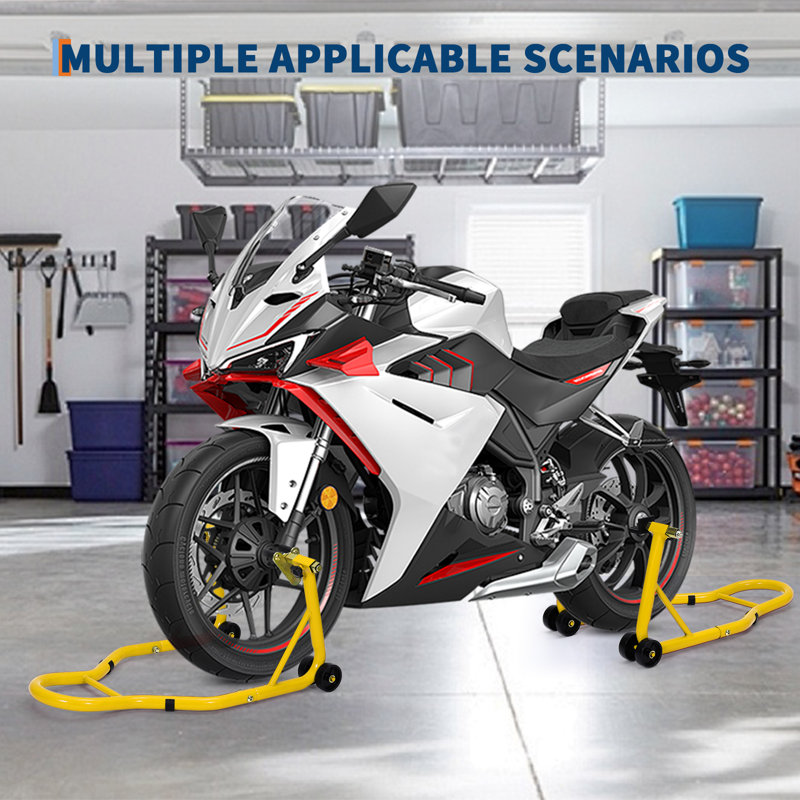 Béquille de moto – Capacité de 408 kg, béquille combinée avant et arrière robuste avec supports réglables, construction en acier durable pour l'entretien et le rangement