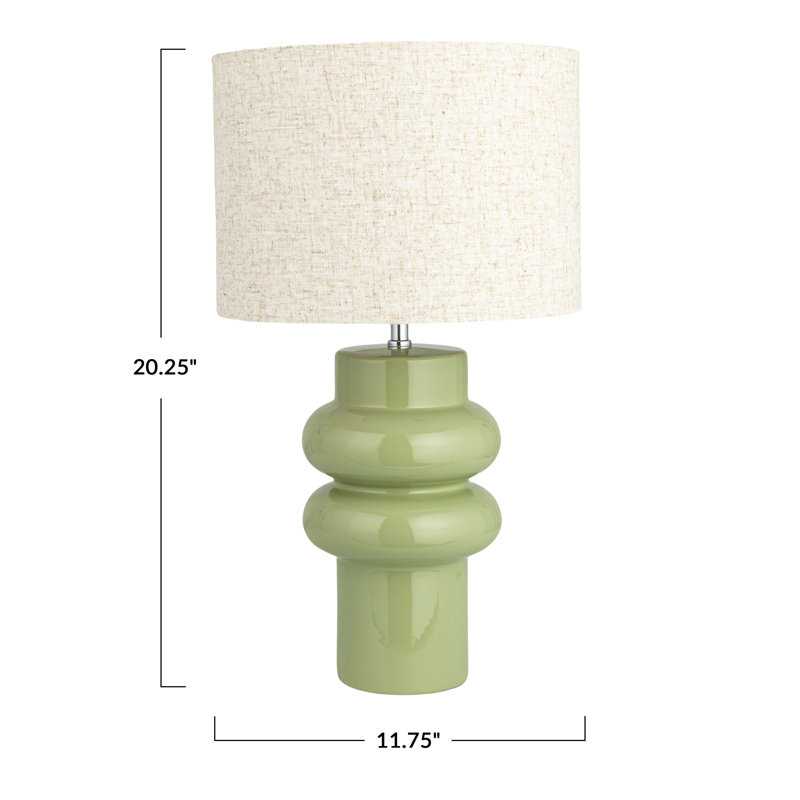 Luetta Stoneware Table Lamp with Linen Shade, Natural, Green